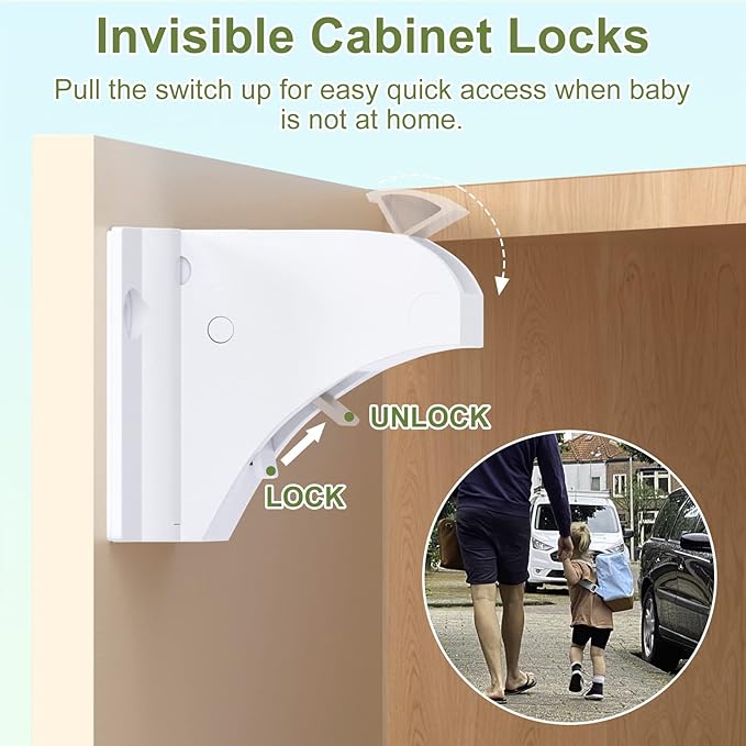 Child Safety Magnetic Cabinet Locks 6 Pack+2 Keys-AOSITE Baby Proofing Magnetic Drawer Locks for Kitchen with Adhesive No Drilling or Screws Fixed, 4 Baby Safety Cabinet Locks for Knobs-CubbioJoy