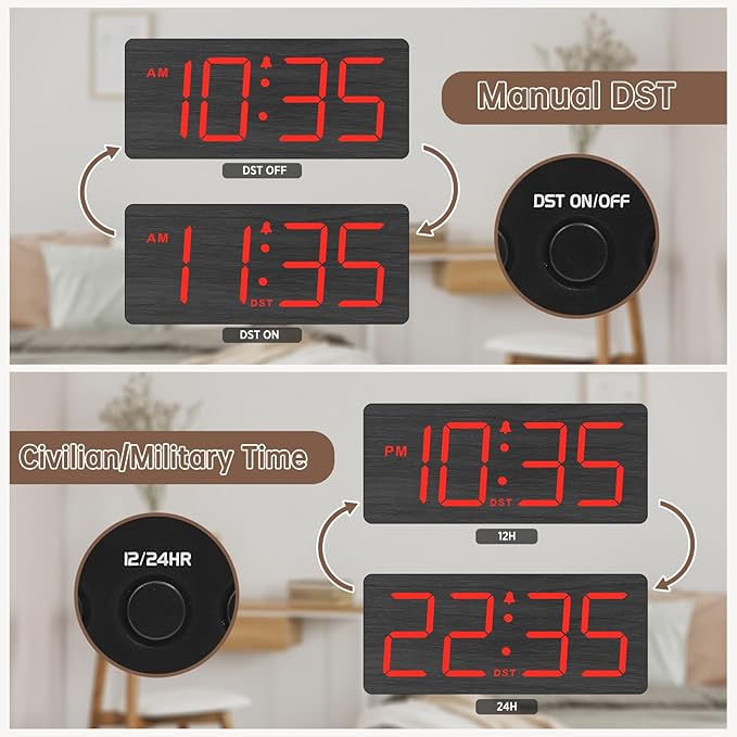 DreamSky Wooden Digital Alarm Clock for Bedroom - Desk Clocks for Living Room with Large Numbers, Loud Alarm for Heavy Sleepers with Volume Control, Dimmer, DST, Office Wood Decor (Adapter Powered)-CubbioJoy
