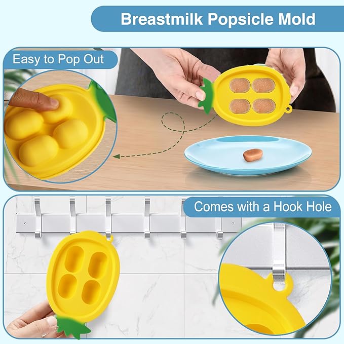 Baby Fruit Food Feeder - Silicone Nibble Tray Combo - Breastmilk Popsicle Mold for Cooling Relief, BPA Free Mesh Feeder for Infant Self Feeding (Monkey Blue + Pineapple)-CubbioJoy