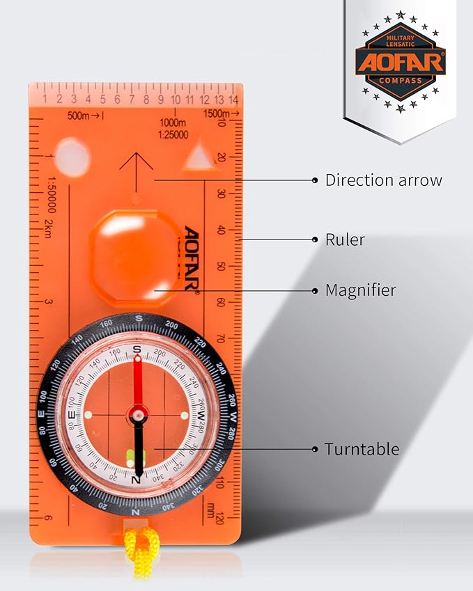 AOFAR Orienteering Compass for Kids, Lightweight and Portable, Survival Compass for Navigation, Backpacking, Camping, Hiking, and Hunting-CubbioJoy