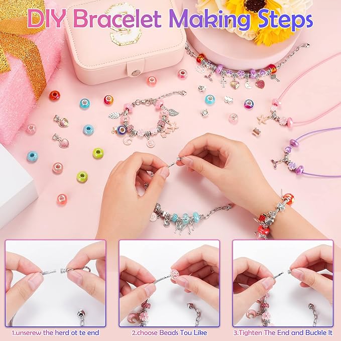 Charm Bracelet Making Kit with Bracelet Organizer Box Beads Mermaid Pendants for Jewelry Making DIY Craft Kit for Birthday Gifts Valentine Christmas-CubbioJoy