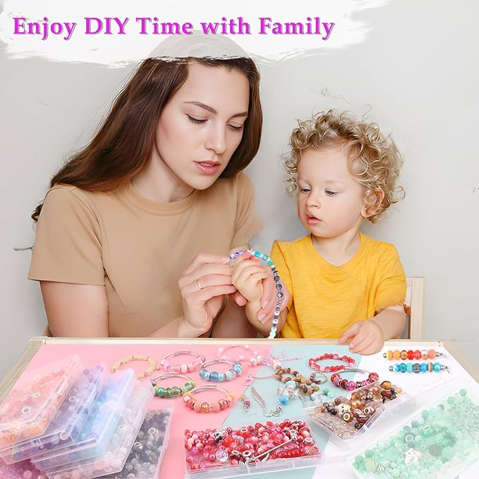 630pcs Beads for Bracelets Making Kit, European Large Hole Beads for Pens, 8mm Round Glass Beads with Charms Spacer Beads for DIY Bracelet Necklace Earring Jewelry Making (Lake Blue)-CubbioJoy