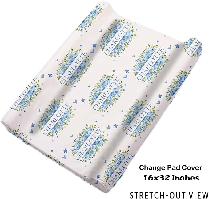 Custom Nursery Crib Bedding Set: Personalized Name 4 Piece Blue Floral Leopard Design Baby Crib Sets for Baby Girls - Toddler Double Layer Blanket Set, Comfortable Crib Bed Sheets for Baby Toddlers-CubbioJoy