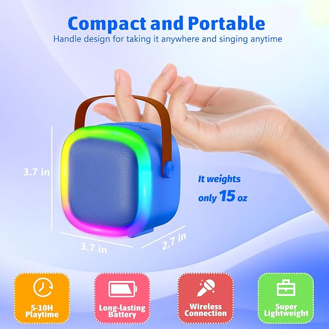Karaoke Machine for Kids Adults, Portable Bluetooth Speaker with Wireless Microphones and LED Lights, Kids Toys Birthday for Girls and Boys Ages 4,5,6,7,8,9,10,11,12+ Years, Home Party-CubbioJoy