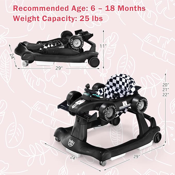 BABY JOY 4-in-1 Baby Walker, Foldable Activity Walker with Adjustable Height & Speed, Music, Lights, Anti-Rollover, Toddler Push Walker, Baby Walker with Wheels for Boys Girls 6-18 Months (Black)-CubbioJoy