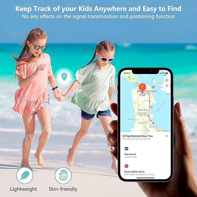 2 Pack Waterproof Airtag Wristband Kids - Anti-Lost Silicone Airtag Holder Cases for Toddler - GPS Tracker Watch Band (Black+Blue)-CubbioJoy