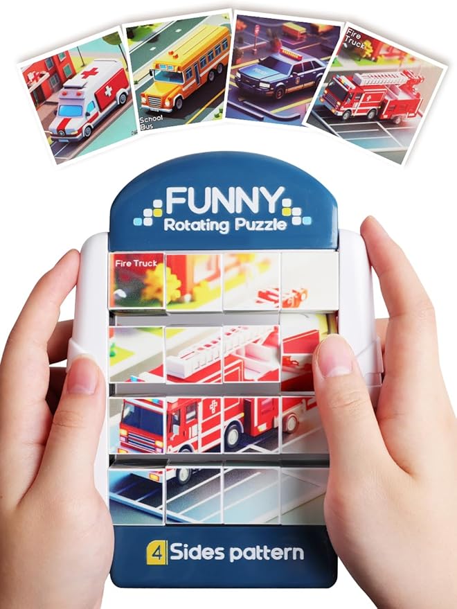 16-Piece Rotating Puzzles for Kids 4-6, Toddlers Puzzles 3-4, Road Trip, Airplane Activities Game, Travel Toys - Brain Teaser, Fine Motor Skills - Birthday Gifts Boys Girls - Special Vehicle-CubbioJoy