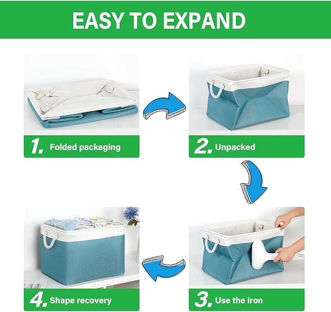 Bidtakay Large Storage Baskets for Shelves 3 Pack 16x11.8x11.8 Inch Storage Bins for Organizing Fabric Storage Cubes for Closet Clothes Basket Laundry-White&Teal-CubbioJoy