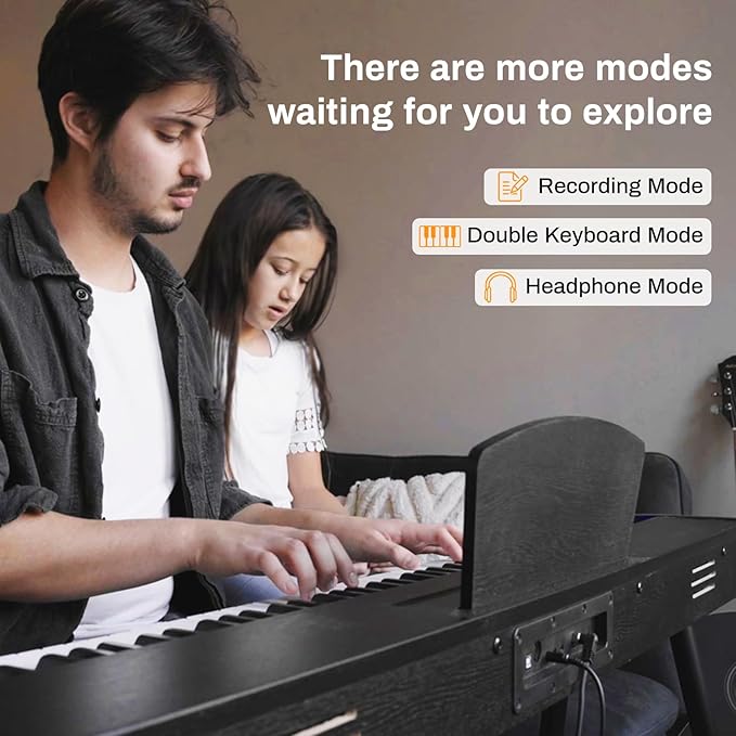 AODSK Beginner Digital Piano 88 Key Keyboard,Full-size Electric Piano for Beginners,with Sheet Music Stand,Pedal,Power Adapter,Headphone Mode,USB-MIDI,Piano Lessons,Black,-Comes with headphones-CubbioJoy