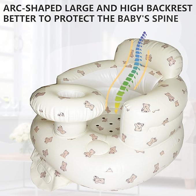 Baby Inflatable Seat for Babies 3-36 Months, Built in Air Pump, Bear Baby Support Seat Summer Toddler Chair for Sitting Up, Baby Shower Chair Floor Seater, Infant Back Support Sofa, Green-CubbioJoy