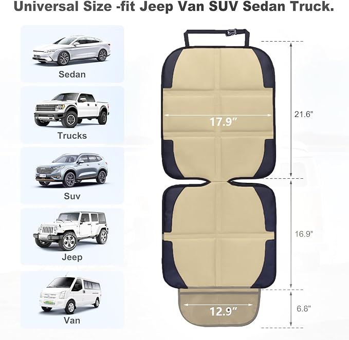 Car Seat Protector for Child Car Seat, 2 Pack Baby Car Seat Covers with Mesh Pockets & Non-Slip Backing 600D Durable Seat Protector-CubbioJoy