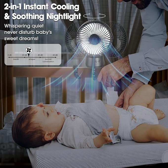 50H Portable Stroller Fan, 15000mAh Ultra-Long Battery Powered Rechargeable Personal Fans, Tripod Clip Fan with Auto Rotation，3 Speed Desk Handheld Cooling for Travel Car Seat Bedroom-CubbioJoy