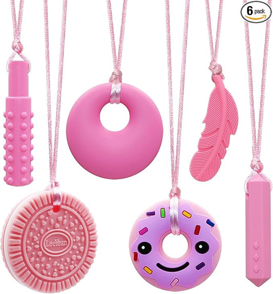 Chew Necklaces for Sensory Kids, Silicone Chewy Necklace for Children with Autism, ADHD, SPD, Chewing, 6 Pack Autism Sensory Toys-CubbioJoy