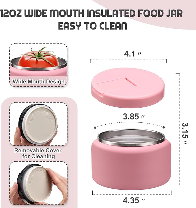 13.5oz Soup Thermo for Hot Food Kids with Buckle Lid Insulated Vacuum Food Jar Wide Mouth Leakproof Stainless Steel Lunch Container- Pink-CubbioJoy