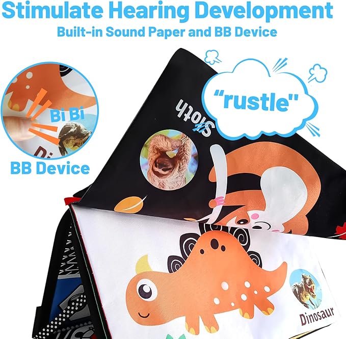 Baby Mirror Toys for Tummy Time, Newborn Infant 0 3 4 6 12 Months Old Boy, Girl Gift. Brain Developmental Montessori Sensory High Contrast Crinkle Book w Safe Mirror for Floor, Crib, Car, Bouncer-CubbioJoy