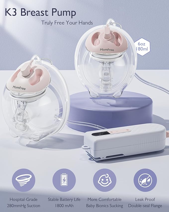 Breast Pump Hands Free K3 Updated,Wearable Breastfeeding Pump with Soft Double-Seal Flange,1800mAh Long Battery Life & LED Display, 3 Modes & 9 Levels Electric Breast Pumps Portable 15-24mm-CubbioJoy