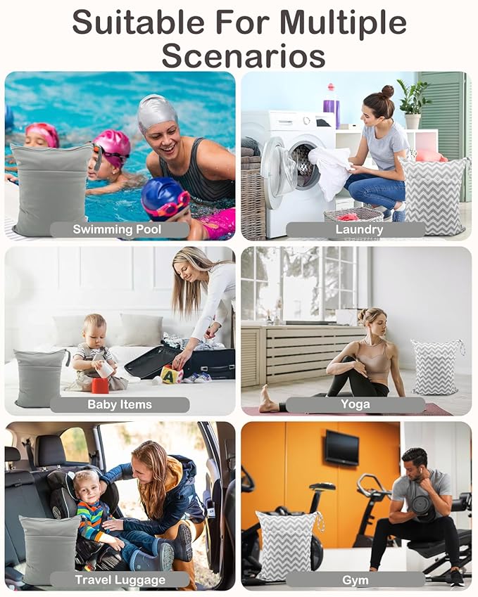ALVABABY 2pcs Cloth Diaper Wet Dry Bags Waterproof Reusable with Two Zippered Pockets Travel Beach Pool Daycare Soiled Baby Items Yoga Gym Bag for Swimsuits or Wet Clothes L2933-CubbioJoy
