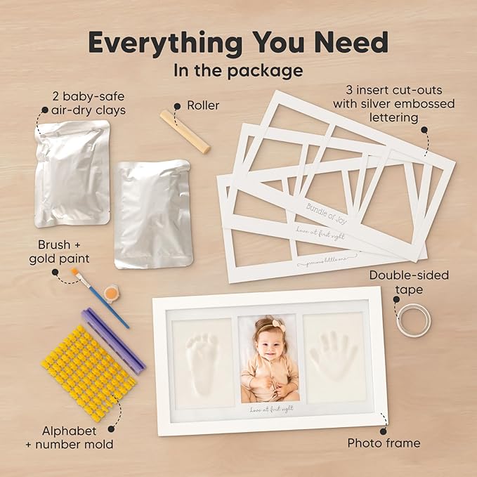 Baby Hand and Footprint Kit - Clay Handprint Keepsake Frame, Newborn Nursery Picture Frame, Personalized New Mom Gifts for Baby Shower & Registry (Alpine White)-CubbioJoy