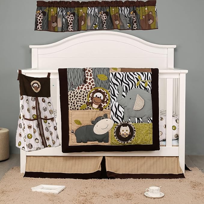 7 PCs Forest Animal Nursery Crib Bedding Set Baby Boy Elephant Giraffe Bear Cot Bedding Set-CubbioJoy