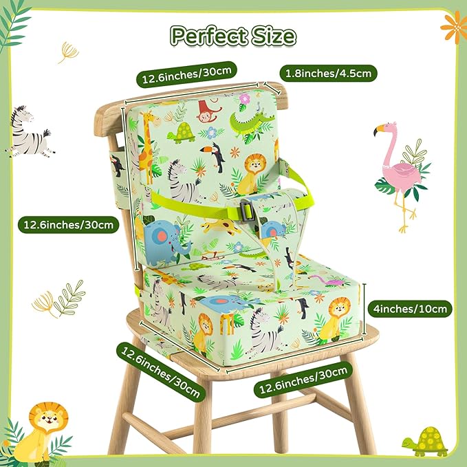 Booster Seat for Kitchen Chair with Backrest & 4 Adjustable Straps, Portable TPU Waterproof & Anti-Scratch Toddler Booster Seat for Dining Table, Removable & Non-Slip Booster SEat for Table-CubbioJoy