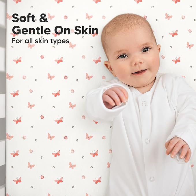 KeaBabies 2-Pack Organic Crib Sheets for Boys, Girls - 52x28 Fitted Crib Mattress Sheet Neutral, Breathable Jersey Cotton Cover for Baby Bed, Toddler Mattress, Soft & Cute Prints (Butterflies)-CubbioJoy
