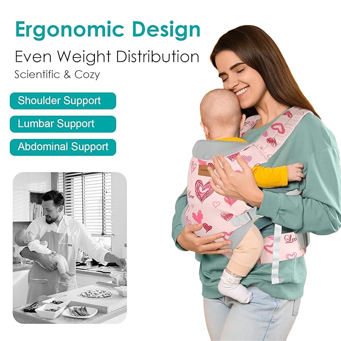 Baby Carrier Newborn to Toddler, Ergonomic Adjustable Toddler Carriers for 7-66 Lbs, Cozy Lightweight Infant Carrier with Neck Support, Baby Holder Carrier with Lumbar Support for Mom Dad-CubbioJoy