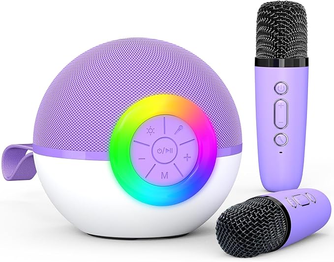 Karaoke Microphone Machine Toys for Kids Adults, Mini Portable Bluetooth Speaker with 2 Wireless Mics, Christmas Birthday Gifts for Boys Girls Ages 3 4 5 6 7 8 9 10 11 12+ Year (Purple)-CubbioJoy