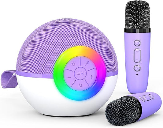 Karaoke Microphone Machine Toys for Kids Adults, Mini Portable Bluetooth Speaker with 2 Wireless Mics, Christmas Birthday Gifts for Boys Girls Ages 3 4 5 6 7 8 9 10 11 12+ Year (Purple)-CubbioJoy