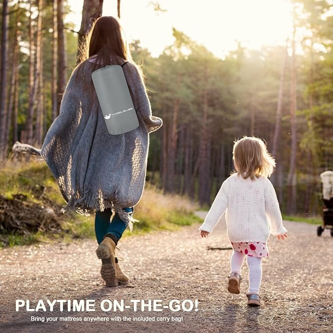 ANGELBLISS Baby Playpen Mat, Self-Inflating Play Mat for Babies and Toddlers, Roll Up & Waterproof Foam Crawling Mat for Floor, Portable Playmat for Babies with Travel Bag Grey (50×50in)-CubbioJoy