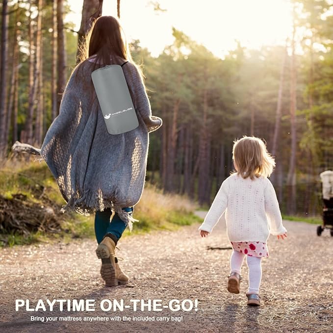 ANGELBLISS Baby Playpen, 79"x 63"x 1.18" Self-Inflating Play Mat for Babies and Toddlers, Roll Up & Waterproof Foam Crawling Mat, Portable Playmat with Travel Bag Grey-CubbioJoy