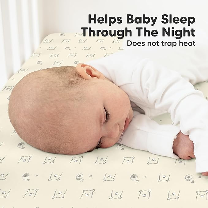 KeaBabies 2-Pack Organic Crib Sheets for Boys, Girls - 52x28 Fitted Crib Mattress Sheet Neutral, Breathable Jersey Cotton Cover for Baby Bed, Toddler Mattress, Soft & Cute Prints (Bumble Bear)-CubbioJoy