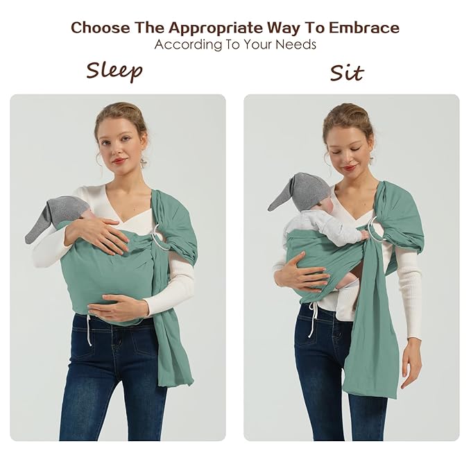 Baby Wrap Ring Sling 7-35 lbs, Baby Sling Carrier for Newborn, Toddler, Infant Holder, Lightweight Baby Carrier Wraps, Green-CubbioJoy