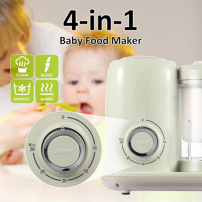 Baby Food Maker, 4 in 1 Baby Food Processor and Steamer, Puree Blender, Multifunctional Baby Puree Maker, Dishwasher Safe (Green)-CubbioJoy
