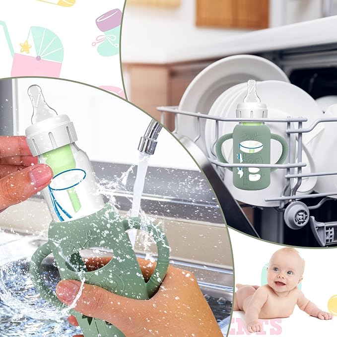 3 Pack Silicone Sleeves for Dr. Brown's Glass Baby Bottles - Drop Protection Baby Bottle Sleeves,Compatible with Dr. Brown's Newborn Glass Bottles,with Silicone Handles,4 oz-CubbioJoy