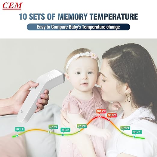 CEM DT-8807S FDA CE Digital Thermometer for Adults and Kids, No Touch Forehead Thermometer for Baby, 2 in 1 Body Surface Mode Infrared Temperature Gun with Fever Alarm and Instant Accuracy Readings-CubbioJoy