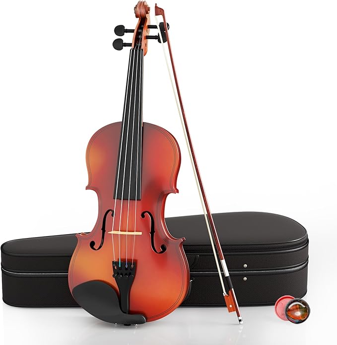 3/4 Violin Kit, Beginner Violin for Kids, Students, Complete Kids Violins Set with Case, Bow, Rosin, Ideal for Kids Violinss Beginner Ages 9-12, Brown-CubbioJoy