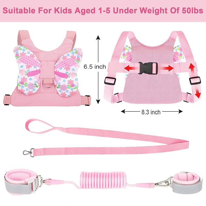 Accmor 3 in 1 Toddler Harness Leashes + Anti Lost Wrist Link, Kids Harness Children Leash for Girls, Child Anti Lost Leash Baby Cute Harness Belt Strap Hold Kids Close While Walking-CubbioJoy