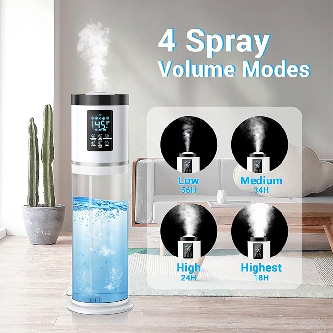 2.1 Gal Humidifiers for Bedroom Large Room, 4 Levels Cool Mist Humidifier with Clear Tank, 7 Color Lights Essential Oil Diffuser with 16H Timer, Top Fill Air Humidifier for Home Plants Office-CubbioJoy