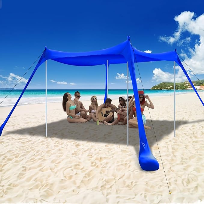COMMOUDS Beach Tent Sun Shelter - UPF50+ Pop Up Beach Canopy with Sandbags & Sand Shovel & Windproof Poles, Portable Sun Shade for Beach, Camping, Picnics, Backyard-CubbioJoy