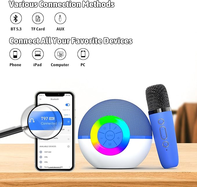 Karaoke Microphone Machine Toys for Kids Adults, Mini Portable Bluetooth Speaker with 2 Wireless Mics, Christmas Birthday Gifts for Boys Girls Ages 3 4 5 6 7 8 9 10 11 12+ Year (Blue)-CubbioJoy