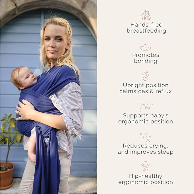 Boba Baby Wrap Carrier – Original Baby Sling Carrier for Newborns (7–35 lbs), Soft, Secure, Hands-Free & Ergonomic, Ideal for Comfortable Bonding, New Parents (Serenity Dark Blue)-CubbioJoy