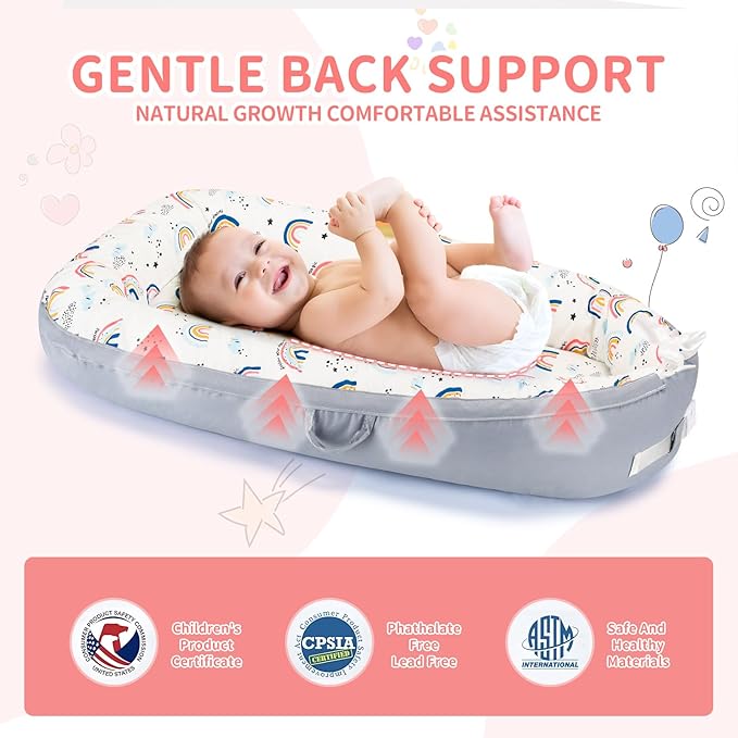 Baby Lounger- Baby Nest for 0-24 Months, Ultra Soft Organic Cotton Breathable & Portable Baby Lounger, Baby Lounger Pillow for Newborn-CubbioJoy