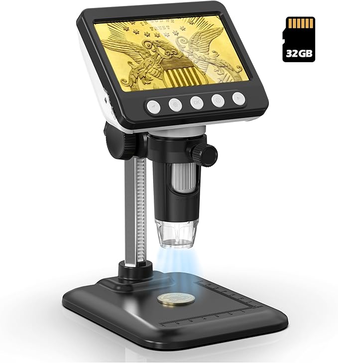 Coin Microscope, 4.3" LCD USB Digital 1000X Coin Magnifier with 8 Adjustable LED Lights, 1080P PC View Compatible with Windows/MacBook for Adults Kids-CubbioJoy