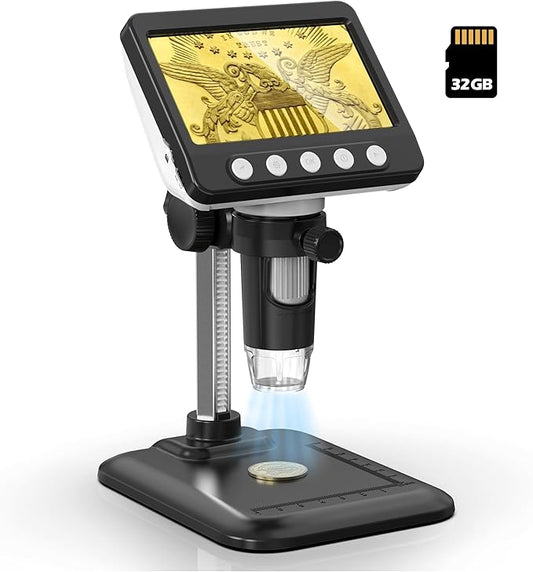 Coin Microscope, 4.3" LCD USB Digital 1000X Coin Magnifier with 8 Adjustable LED Lights, 1080P PC View Compatible with Windows/MacBook for Adults Kids-CubbioJoy