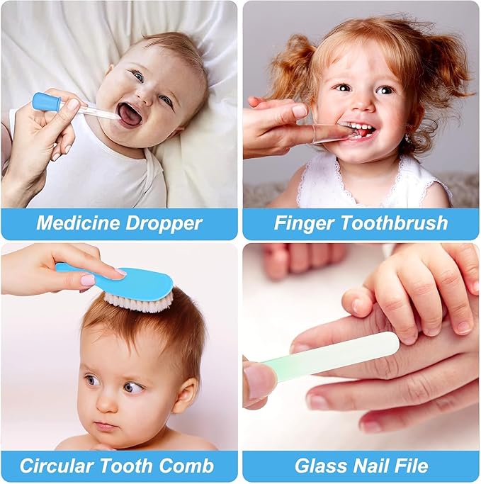 Baby Grooming Kit, Infant Safety Care Set with Hair Brush Comb Nail Clipper Nasal Aspirator,Baby Essentials Kit for Newborn Girls Boys (Blue)-CubbioJoy