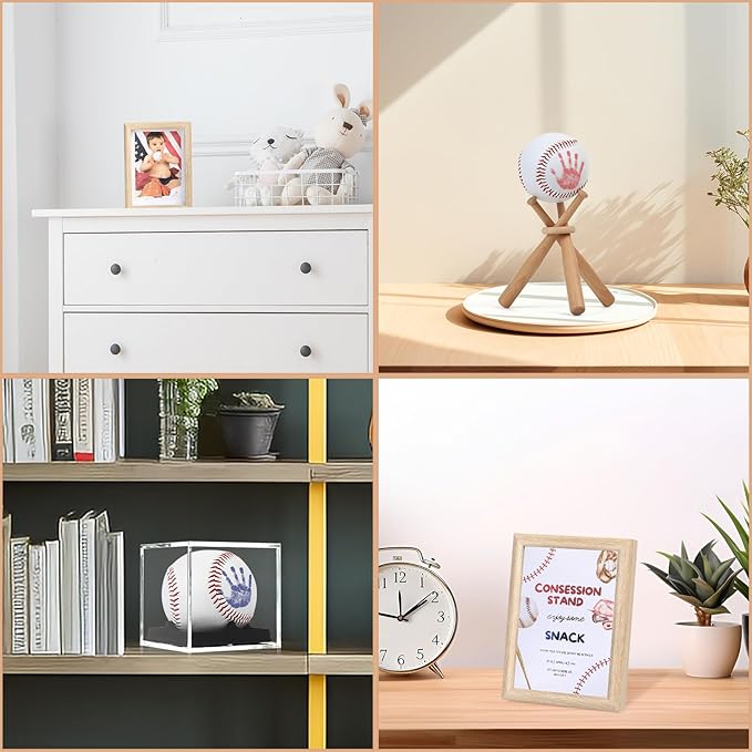 Baby Handprint & Footprint Kit with Photo Frame, Baseball Stand & Display Case – Perfect Newborn Keepsake, Baseball Baby Shower Gifts New Dad First Parent's Father's Day Gift-CubbioJoy