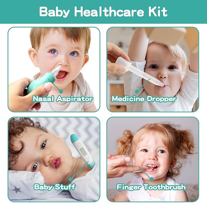 Baby Grooming Kit, Electric Safety Nail Trimmer Baby Nursery Kit，Infant Safety Care Set with Hair Brush Comb Nail Clipper Nasal Aspirator,Baby Essentials Kit for Newborn Girls Boys (20 Pc Green Kit)-CubbioJoy