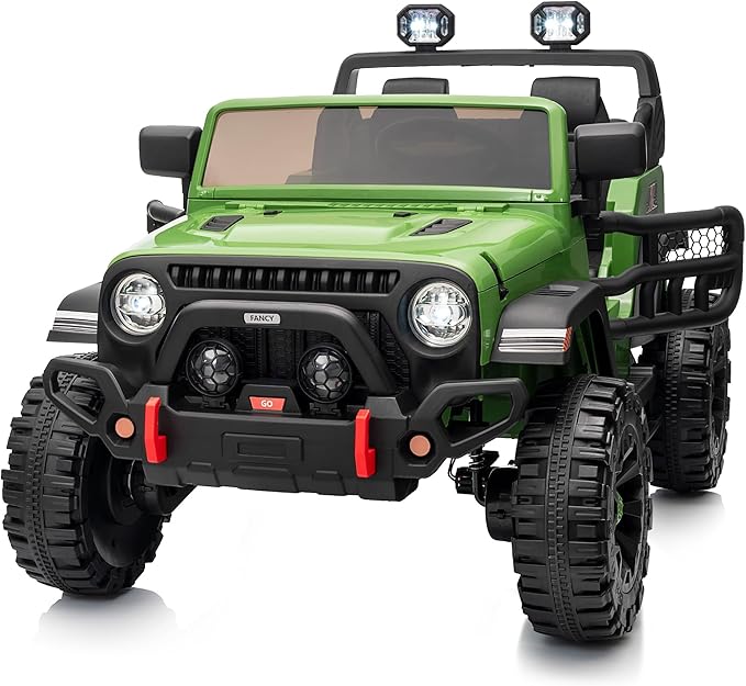 2 Seater Ride on Car Truck, 12V Kids Electric Ride on Toy for Big Kids Age 3-8 w/Remote Control- Army Green-CubbioJoy