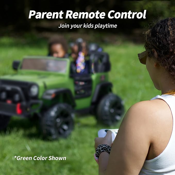 2 Seater Ride on Toy Car for Kids, 24V 4WD Ride-on Truck Kids Electric Car with Remote Control, 4x200W Motors - Army Green-CubbioJoy