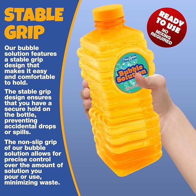 Bubble Solution | Bubbles Refill Solution 68 Oz. | Ready to Use Solution for Bubble Machines, Wands, Guns, & Other Bubble Blower Toys for Toddlers & Kids | Easy Grip Bulk Bottle-CubbioJoy